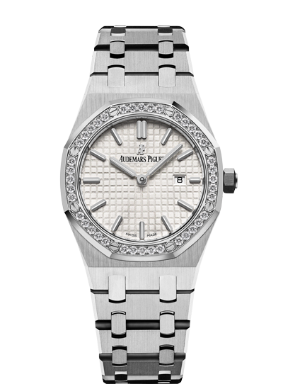 Audemars Piguet Royal Oak Quartz Diamonds White Dial Silver Steel Strap Watch for Women - 67651ST.ZZ.1261ST.01