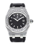 Audemars Piguet Royal Oak Quartz Diamonds Black Dial Black Leather Strap Watch for Women - 67621ST.ZZ.D002CR.01