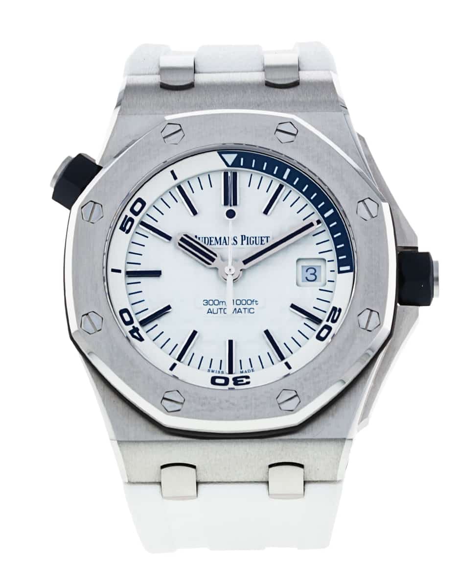 Audemars Piguet Royal Oak Offshore Diver White Dial White Rubber Strap Watch for Men - 15710ST.OO.A010CA.01