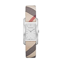 Burberry The Pioneer Silver Dial Haymarket Beige Leather Strap Watch for Women - BU9406