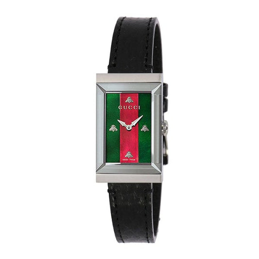 Gucci G Frame Two Tone Mother of Pearl Dial Black Leather Strap Watch For Women - YA147403