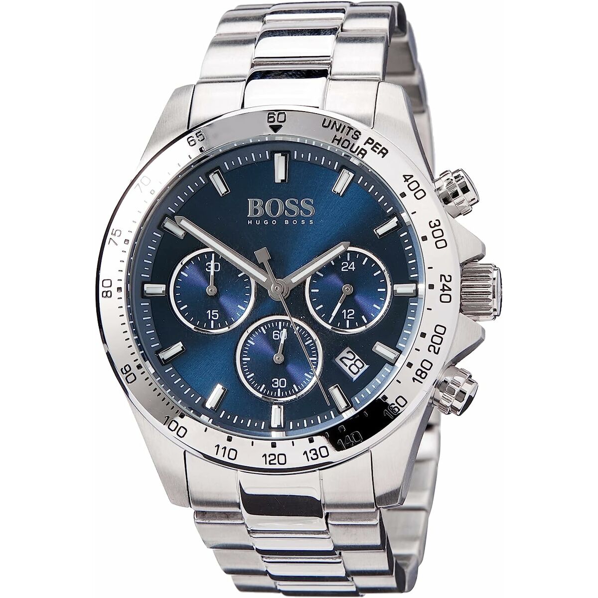 Hugo Boss Hero Sport Chronograph Blue Dial Silver Steel Strap Watch for Men - 1513755