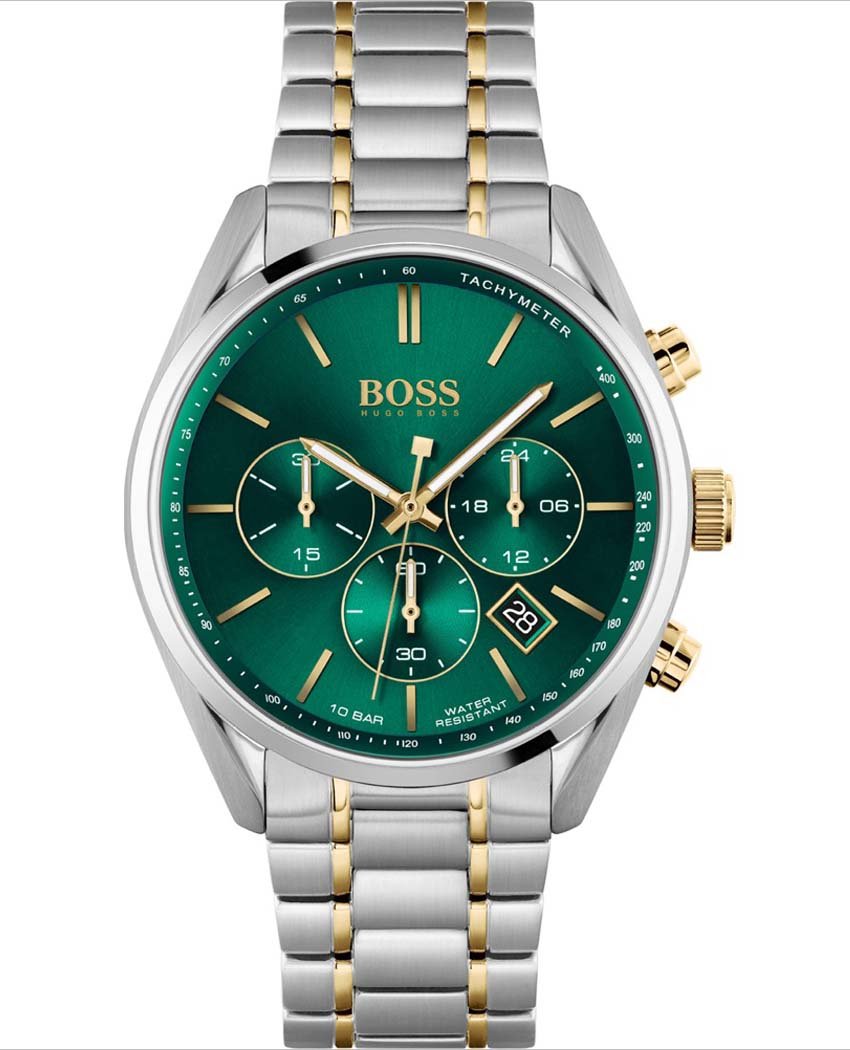 Hugo Boss Champion Chronograph Green Dial Two Tone Steel Strap Watch for Men - 1513878