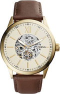 Fossil Flynn Mechanical Skeleton Beige Dial Brown Leather Strap Watch for Men - BQ2215