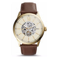 Fossil Flynn Mechanical Skeleton Beige Dial Brown Leather Strap Watch for Men - BQ2215