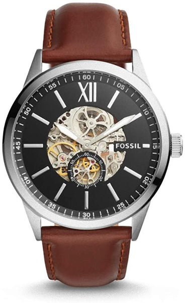 Fossil Flynn Automatic Black Dial Brown Leather Strap Watch for Men - BQ2270