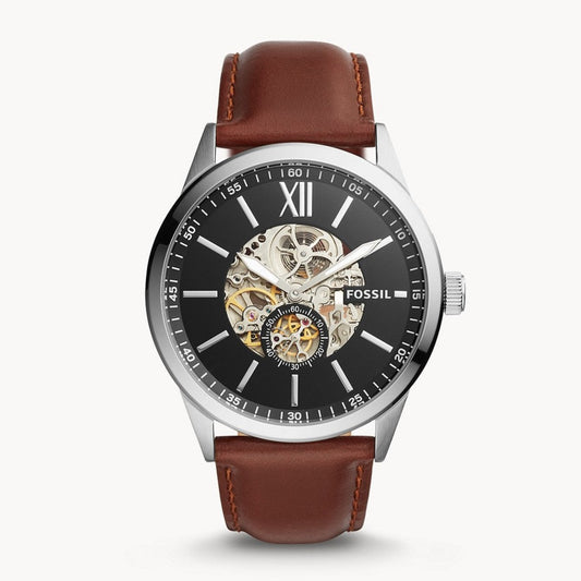 Fossil Flynn Automatic Black Dial Brown Leather Strap Watch for Men - BQ2270