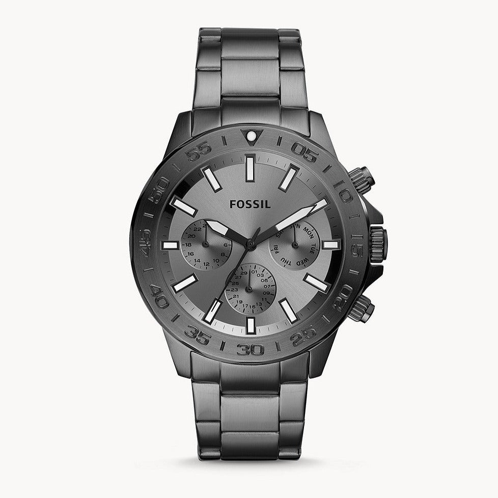 Fossil Bannon Multifunction Chronograph Grey Dial Gray Steel Strap Watch for Men - BQ2491