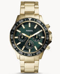 Fossil Bannon Multifunction Chronograph Green Dial Gold Steel Strap Watch for Men - BQ2493