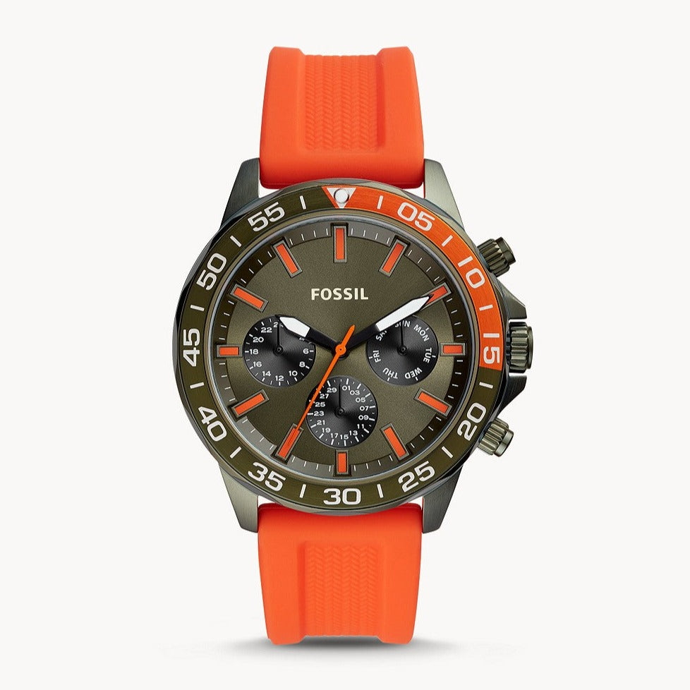 Fossil Bannon Chronograph Grey Dial Orange Silicone Strap Watch for Men - BQ2500