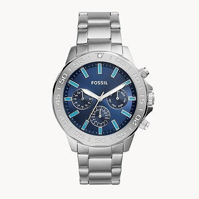 Fossil Bannon Multifunction Blue Dial Silver Steel Strap Watch for Men - BQ2503