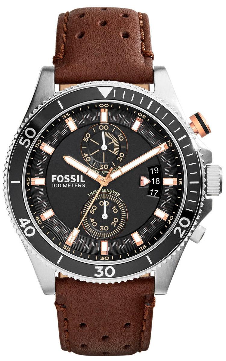 Fossil Wakefield Chronograph Black Dial Brown Leather Strap Watch for Men - CH2944