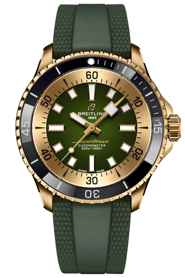 Breitling Superocean Automatic 42 Green Dial Green Rubber Strap Watch for Men - N17375201L1S1