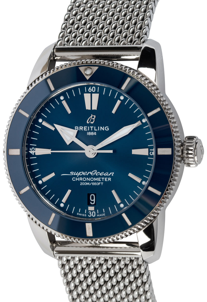 Breitling Superocean Heritage B20 Automatic 44 Blue Dial Silver Mesh Bracelet Watch for Men - AB2030161C1A1