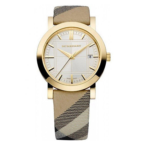 Burberry Heritage Gold Dial Beige Leather Strap Watch for Women - BU1398