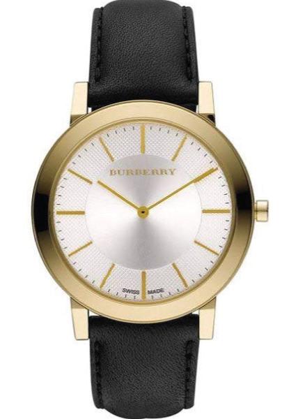 Burberry Gold Tone Dial Black Leather Strap Watch for Men - BU2353