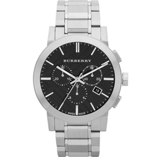 Burberry The City Black Dial Silver Steel Strap Watch for Men - BU9351