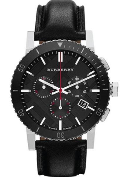 Burberry The City Black Dial Black Leather Strap Watch for Men - BU9382