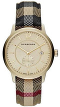 Burberry The Classic Round Gold Dial Brown Leather Strap Unisex Watch - BU10001