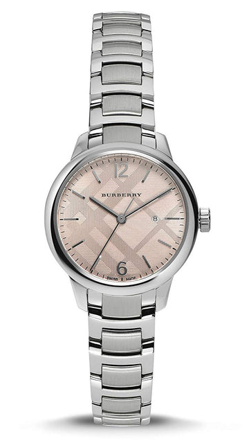 Burberry The Classic Pink Dial Silver Steel Strap Watch for Women - BU10111