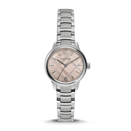 Burberry The Classic Pink Dial Silver Stainless Steel Strap Watch for Women - BU10111
