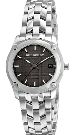 Burberry Herringbone Grey Dial Silver Steel Strap Watch for Women - BU1851