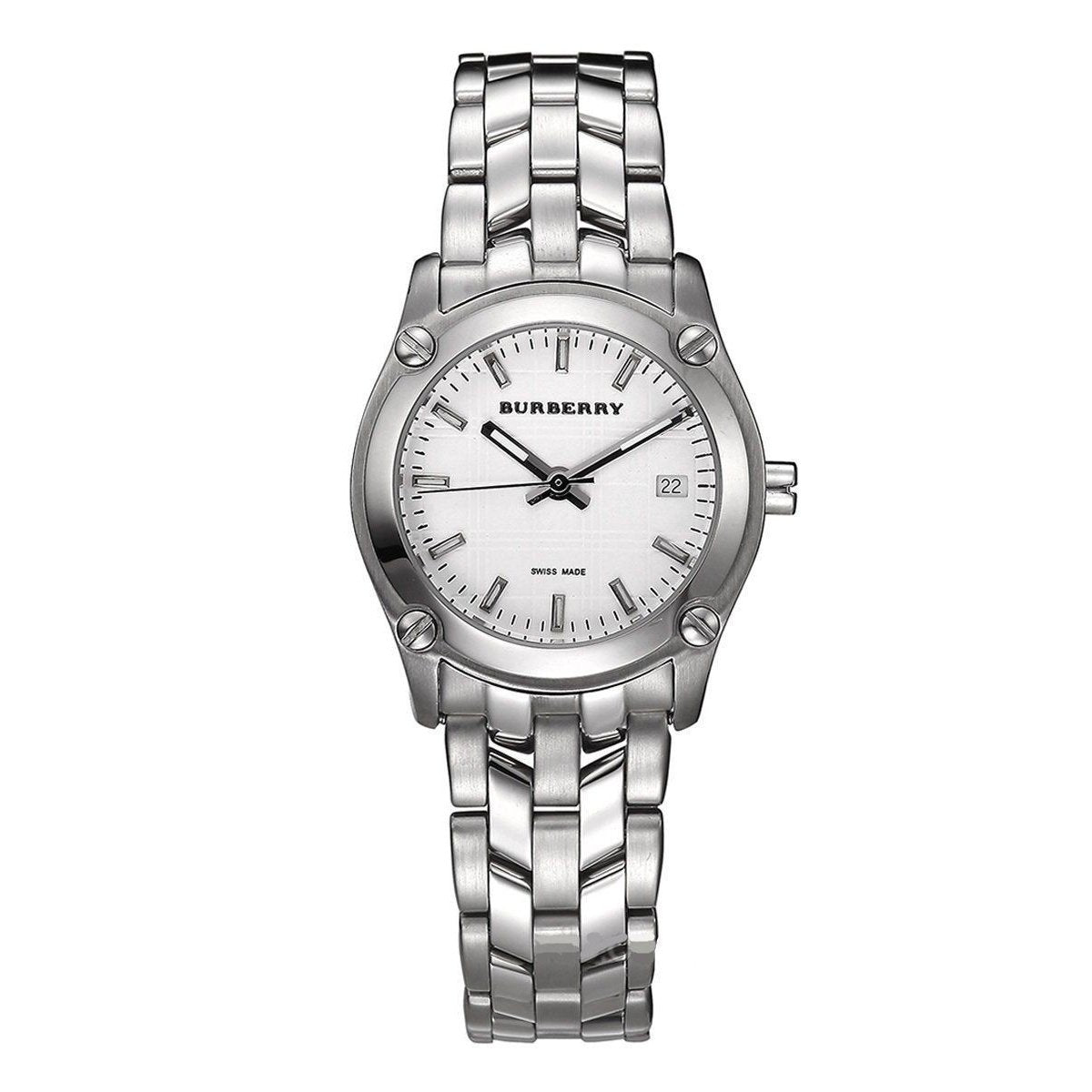 Burberry Heritage Check White Dial Silver Stainless Steel Strap Watch for Women - BU1853