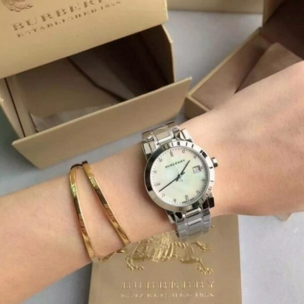 Burberry The City Diamonds Silver Dial Silver Steel Strap Watch for Women - BU9125