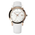 Burberry The City Silver Diamonds Dial White Leather Strap Watch for Women - BU9130