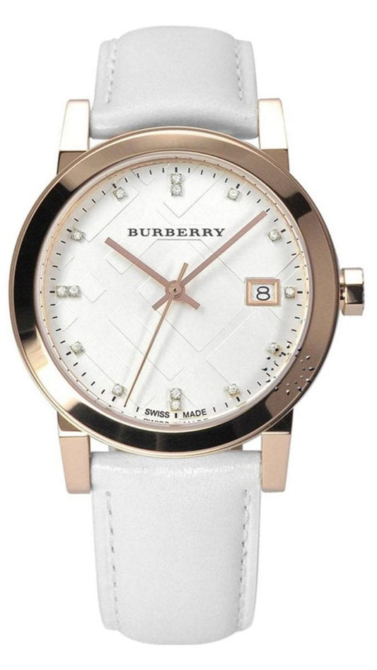 Burberry The City Diamonds White Dial White Leather Strap Watch for Women - BU9130