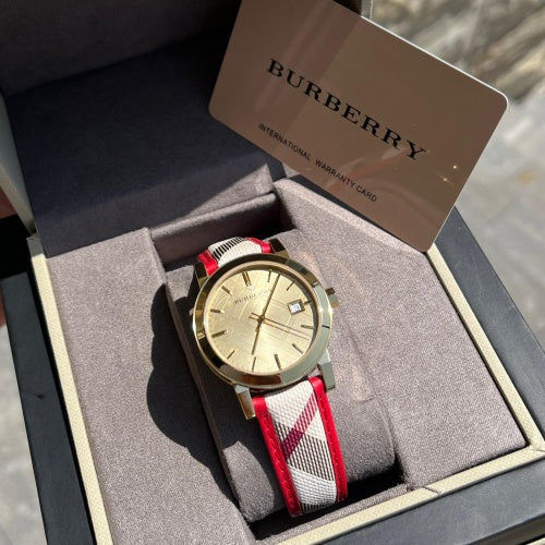 Burberry The City Champagne Dial Brown Leather Strap Watch for Women - BU9139