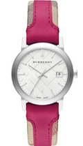 Burberry The City White Dial Pink Haymarket Leather Strap Watch for Women - BU9149