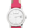 Burberry The City White Dial Pink Haymarket Leather Strap Watch for Women - BU9149