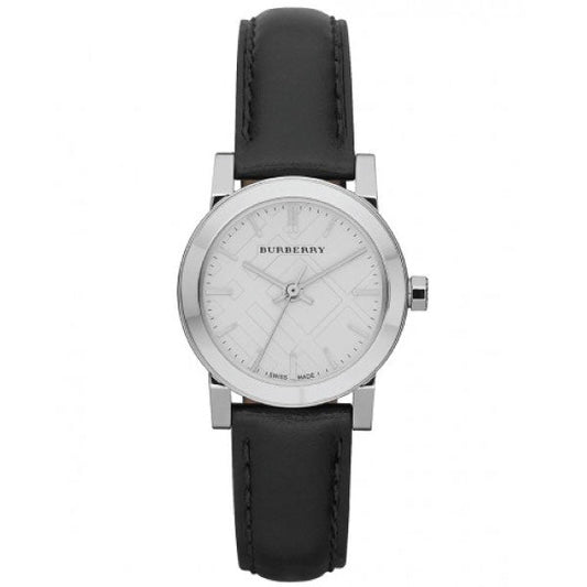 Burberry The City White Dial Black Leather Strap Watch for Women - BU9206