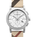 Burberry The City Nova White Dial Checked Brown Leather Strap Watch for Men - BU9357