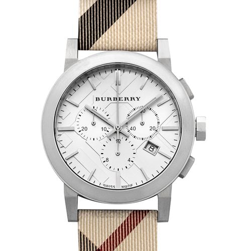 Burberry The City Nova White Dial Checked Brown Leather Strap Watch for Men - BU9357