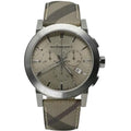 Burberry The City Smoked Brown Dial Checkered Brown Leather Strap Watch for Men - BU9361