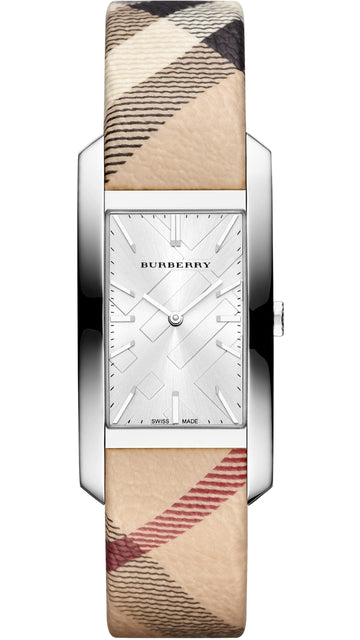 Burberry The Pioneer Silver Dial Haymarket Beige Leather Strap Watch for Women - BU9406