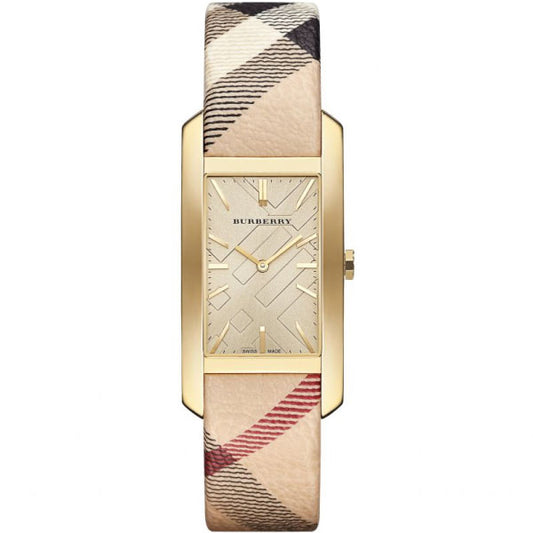 Burberry Pioneer Champagne Dial Haymarket Leather Strap Watch for Women - BU9407
