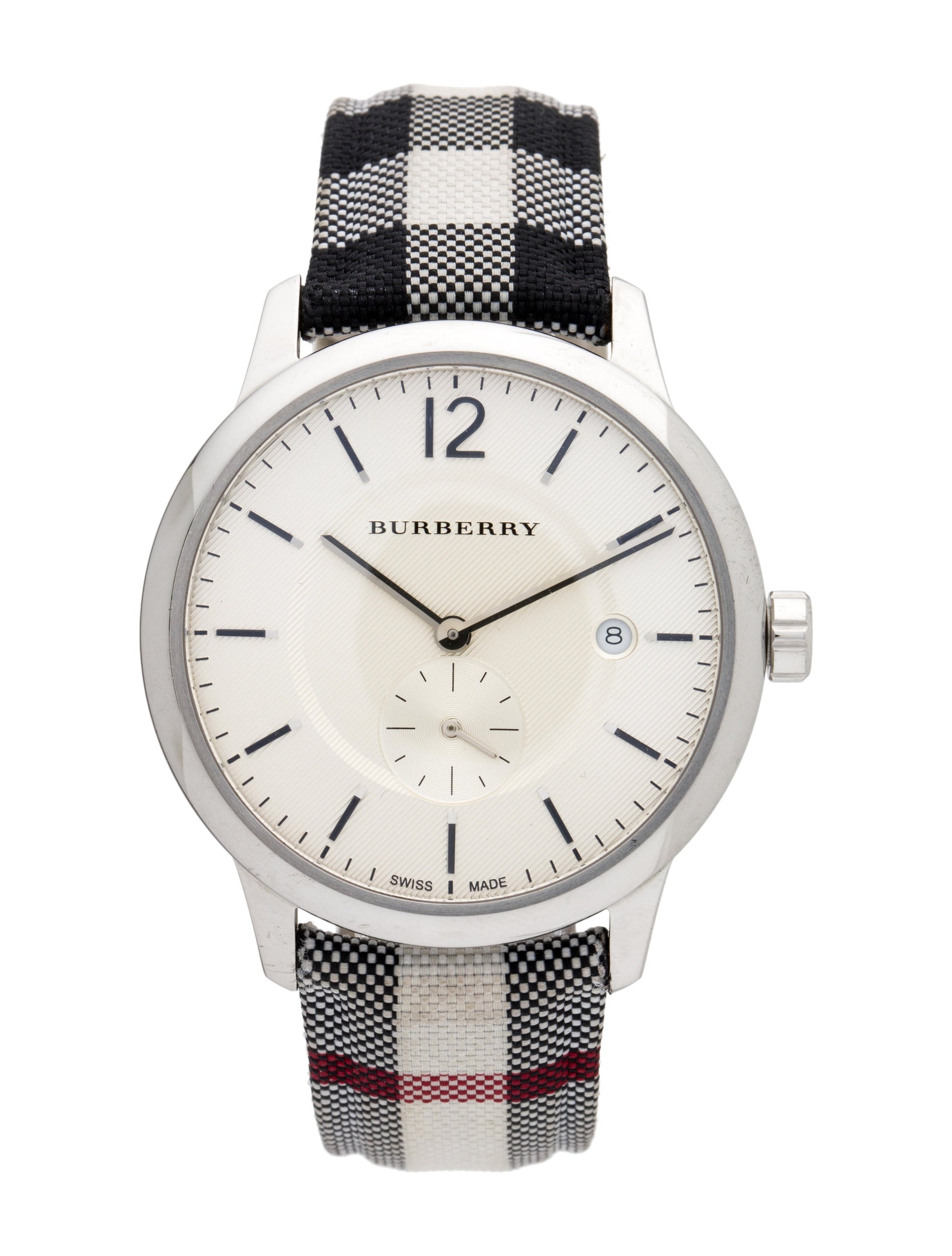 Burberry The Classic Silver Dial Horseferry Black Leather Strap Watch for Men - BU10002