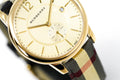 Burberry The Classic Round Gold Dial Brown Leather Strap Unisex Watch - BU10001