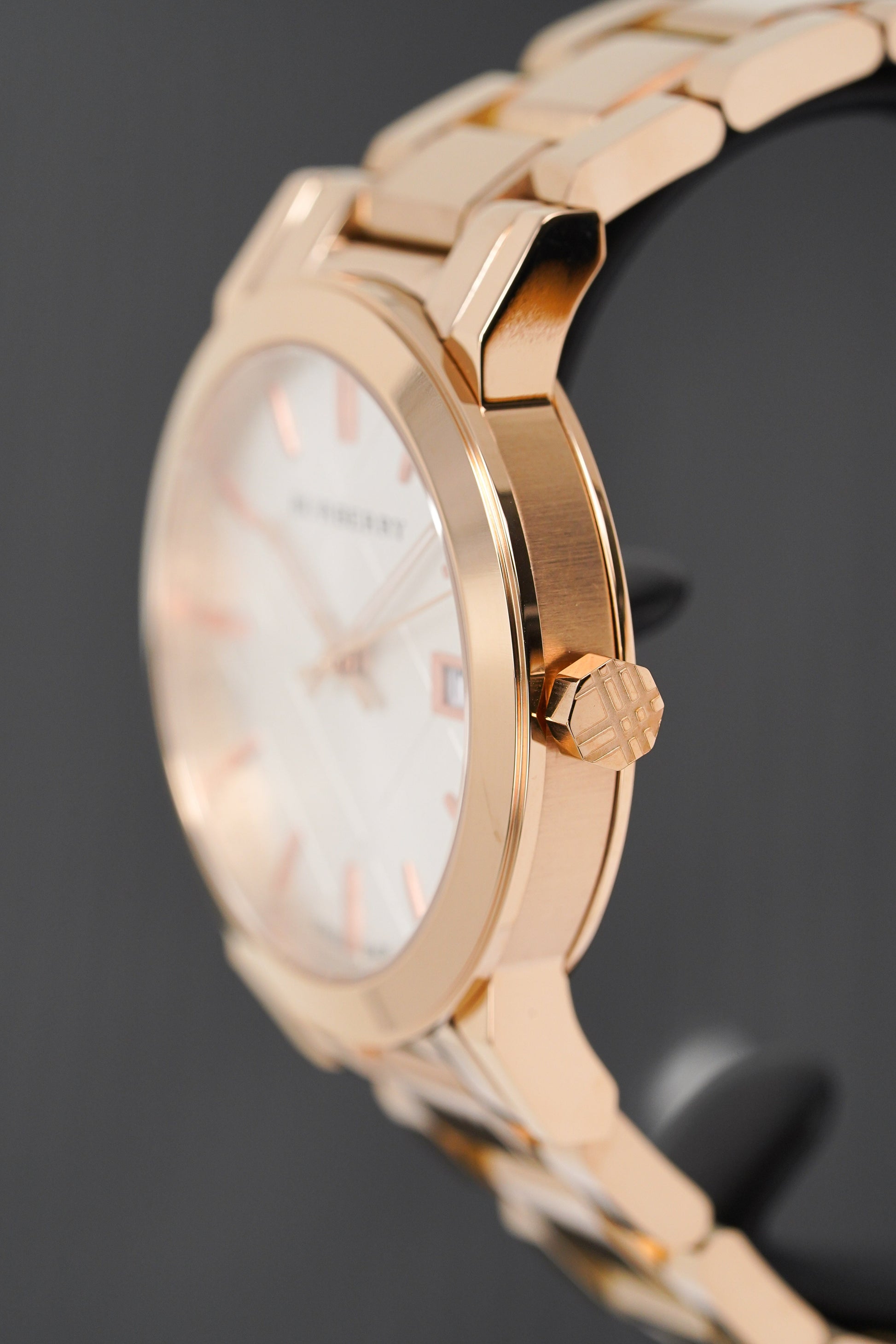 Burberry The City White Dial Rose Gold Steel Strap Watch for Women - BU9104