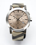 Burberry The City Smoke Beige Dial Checked Brown Leather Strap Watch for Men - BU9358