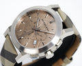 Burberry The City Smoke Beige Dial Checked Brown Leather Strap Watch for Men - BU9358