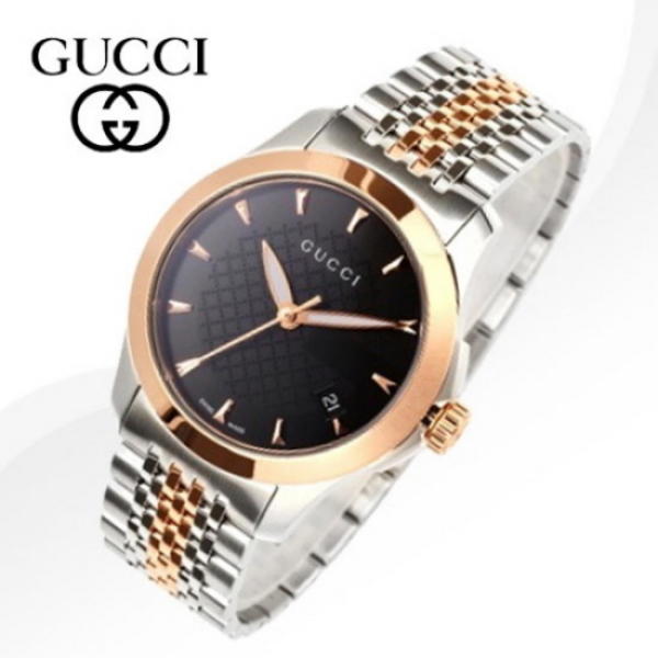 Gucci G Timeless Quartz Black Dial Two Tone Mesh Bracelet Watch For Women - YA126512