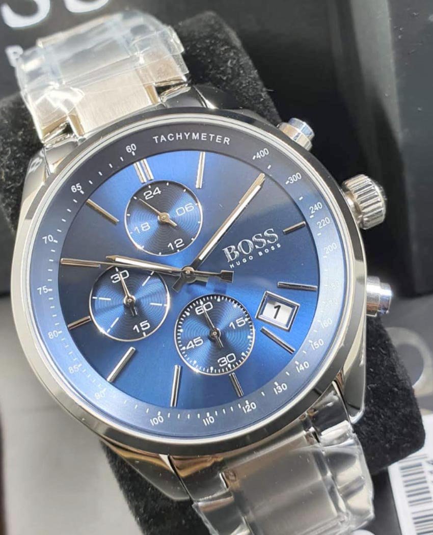 Hugo Boss Grand Prix Blue Dial Silver Steel Strap Watch for Men - 1513478