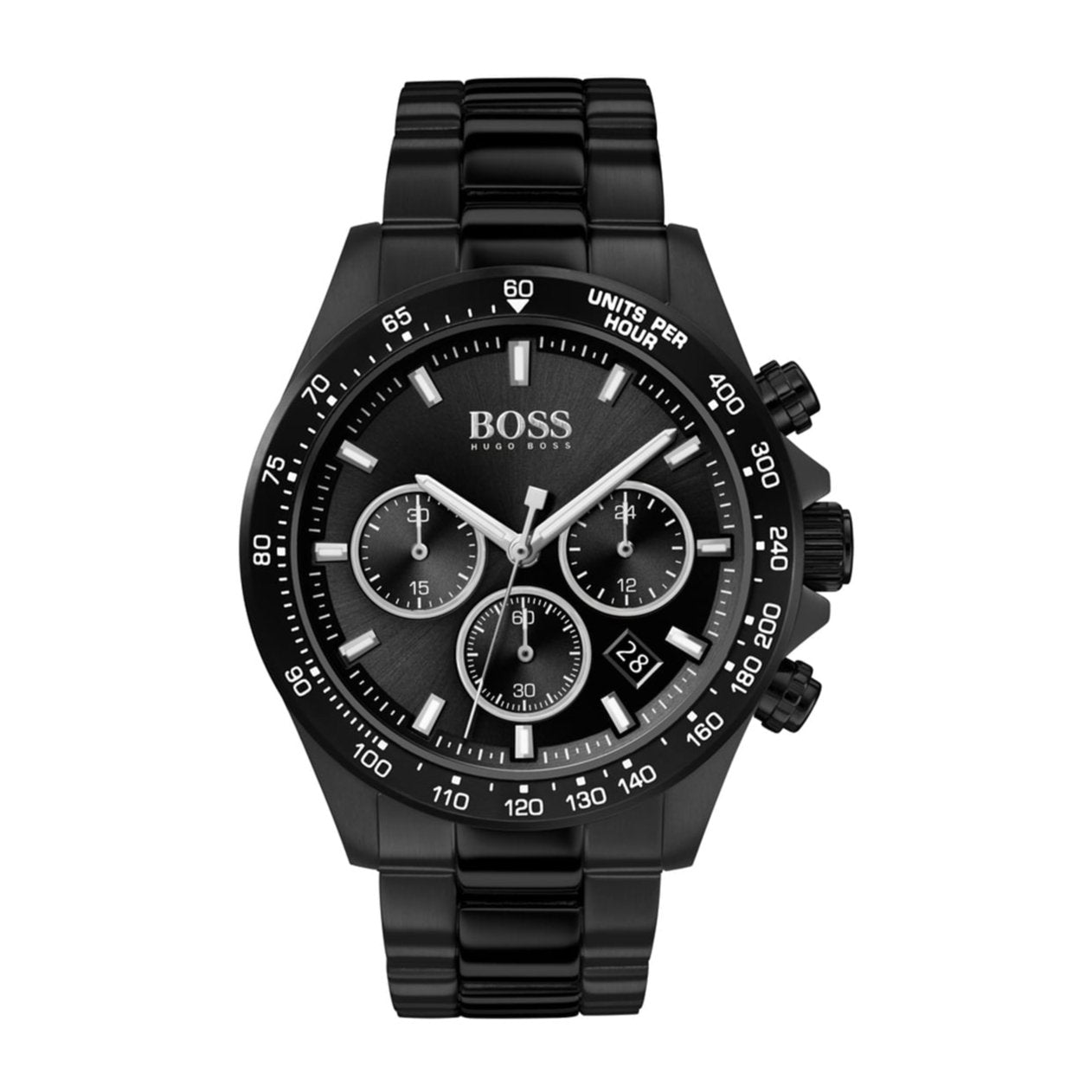 Hugo Boss Hero Chronograph Black Dial Black Steel Strap Watch for Men - 1513754