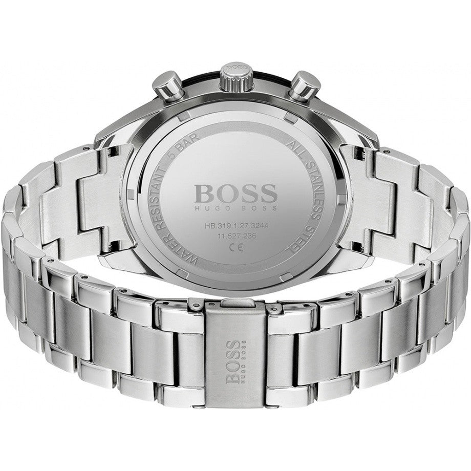 Hugo Boss Santiago Chronograph Black Dial Silver Steel Strap Watch for Men - 1513862