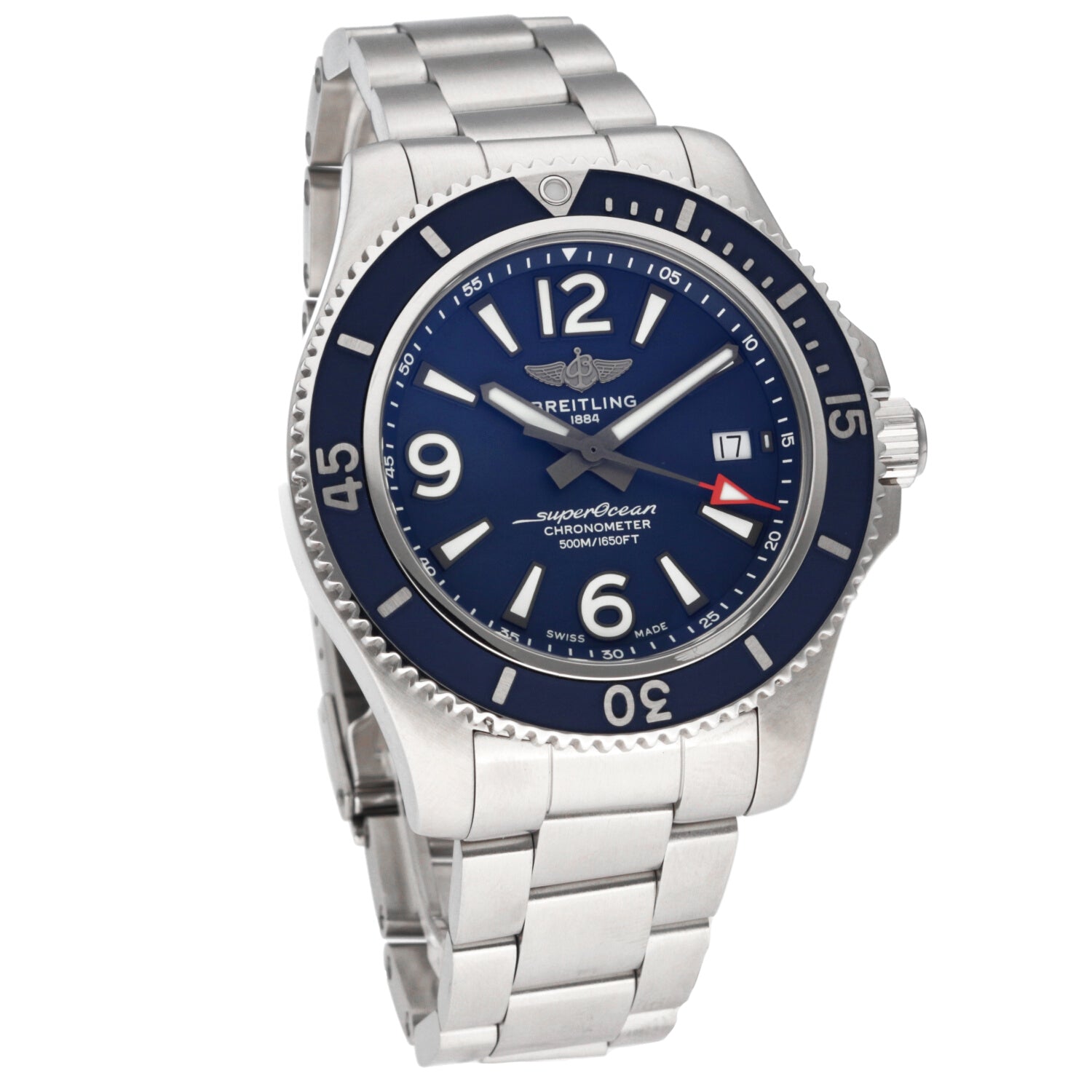 Breitling Superocean Automatic 42mm Blue Dial Silver Steel Strap Watch for Men - A17366D81C1A1