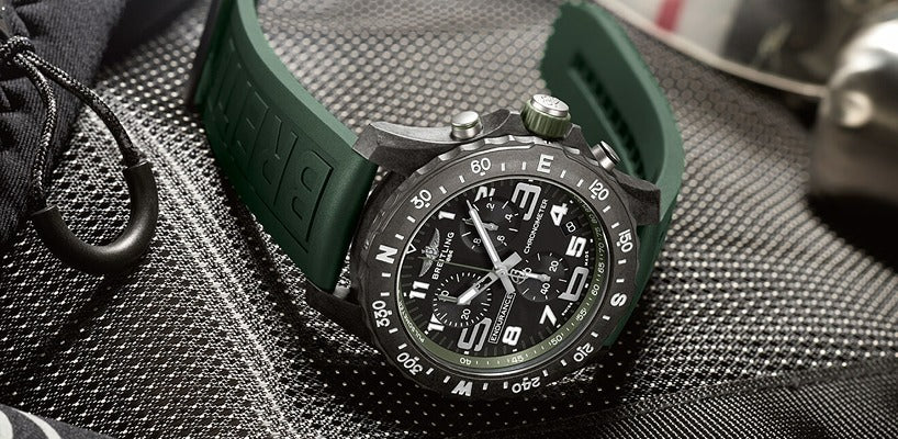 Breitling Endurance Pro Black Dial Green Rubber Strap Watch for Men - X82310D31B1S1